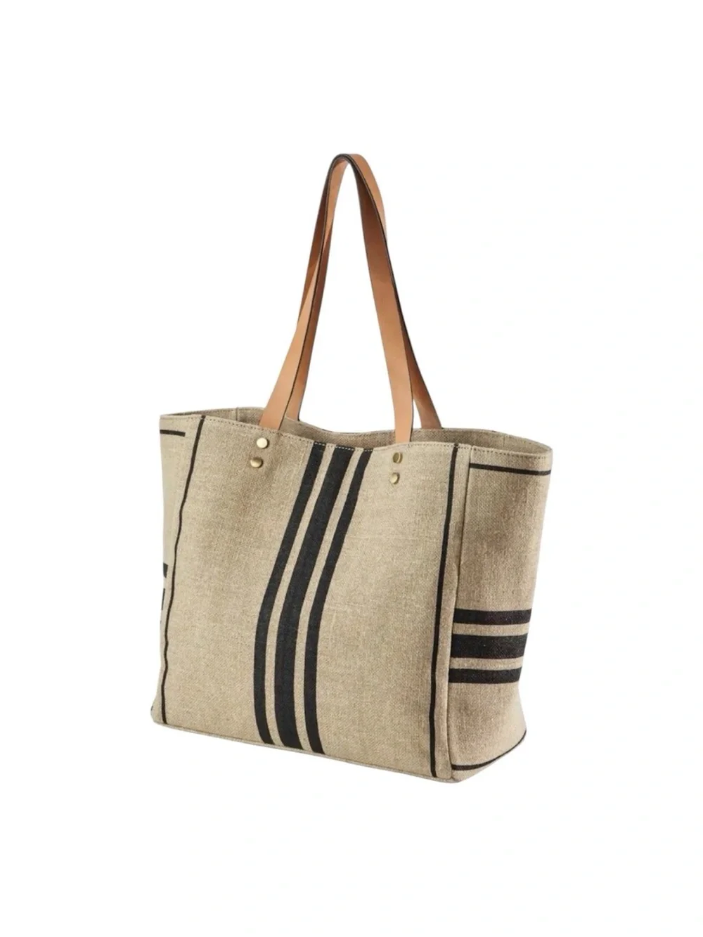 J Jill Linen Italian Leather Stripe Tote Bag Coastal Grandma Hamptons Chic Large